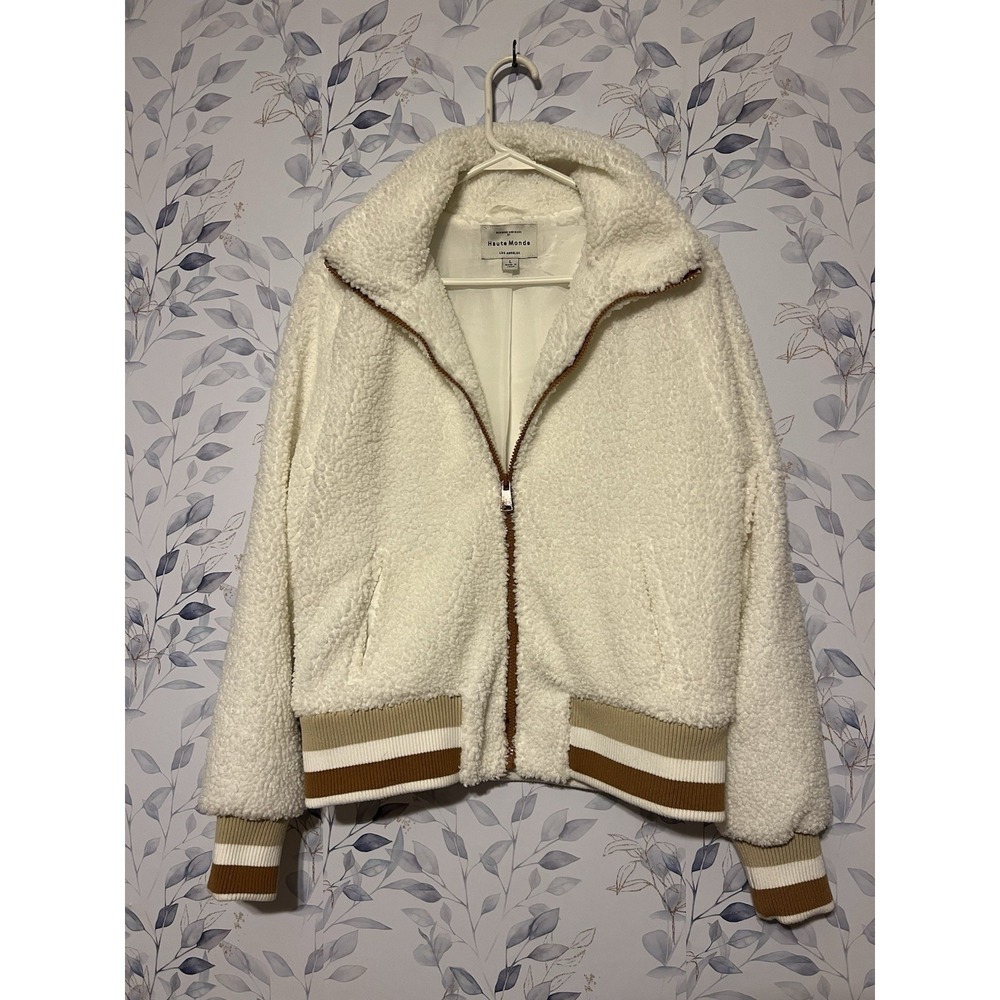 Haute Monde Los Angeles Beige Sherpa Jacket With Zipper Women's Size L